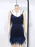 Fashionable Tassel Sequin Sexy V-neck Suspenders Feather Stitching Dress
