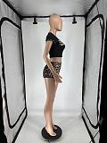 2025 Leopard Print Round Neck Pocket Mini Shorts Hot Girls Casual Sexy Set