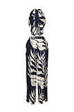 Fashionable Sexy Printed Halter Neck Top With Wide-leg Pants Two-piece Set
