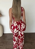 Sleeveless Vest High Waist Trousers Floral Print Two Piece Set