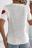 Spring And Summer Casual Contrast Color Heart Short-Sleeved Sweater Valentine'S Day Top