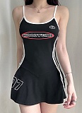 Casual Digital Striped Ribbon Contrast Color Hot Girl Waist A-line Dress LR-15925