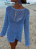 New Hllow Hook Flower Round Neck Pullover Long Sleeve Beach Vacation Blouse