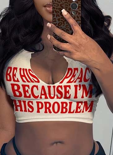 Fashion Sexy Letter Print T-shirt For Women U-neck Vest
