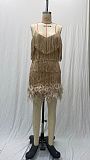Fashionable Tassel Sequin Sexy V-neck Suspenders Feather Stitching Dress