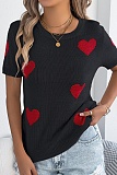 Spring And Summer Casual Contrast Color Heart Short-Sleeved Sweater Valentine'S Day Top