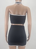 Solid Color Sleeveless Halter Neck Pleated Vest Sports Skirt Two-Piece Set