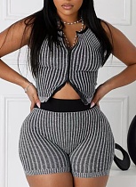 Knitted Sweater Two-Way Zipper Fashion Casual Tight Two-Piece Suit For Women