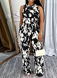 Sleeveless Vest High Waist Trousers Floral Print Two Piece Set