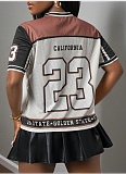 Popular Color Contrast Digital Print Hollow See-through Loose Short-sleeved Top