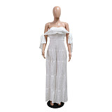 Women's Clothing One-shoulder Tube Top Solid Color Loose Wide-leg Long Jumpsuit