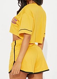 Women's Sports V-Neck Open Button Short Top Elastic Waist Shorts Set
