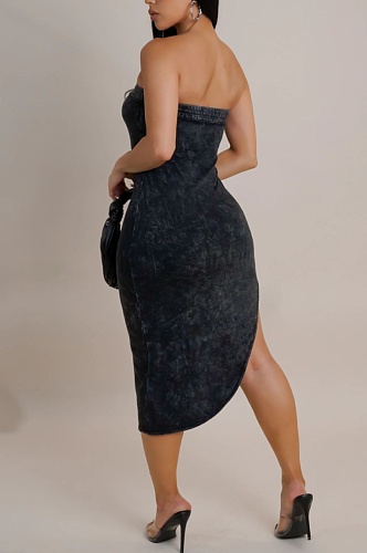 Fashionable Hot Girl Style Irregular Print Tube Top Dress