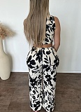 Sleeveless Vest High Waist Trousers Floral Print Two Piece Set