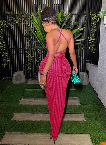 New Style Suspender Backless Sexy Hot Girl Solid Color Popcorn Dress
