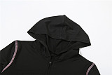 Casual Leopard Print Slim Fit Hooded Zip-Up Top High Waist Shorts Set