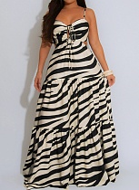 Sexy Printed Suspenders Stitching Large Swing Long Dress