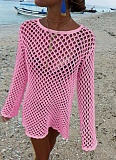 New Hllow Hook Flower Round Neck Pullover Long Sleeve Beach Vacation Blouse