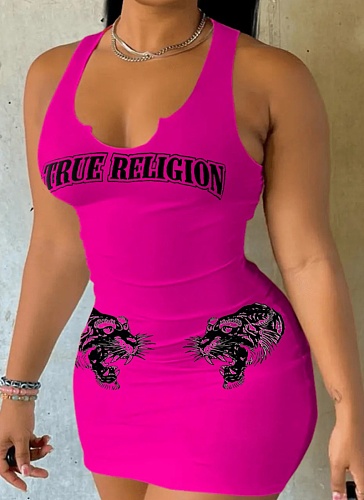 Fashion U-neck Graphic Print Bodycon Dress