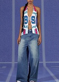 New Football Element Printed Metal Connection Halter Neck Vest