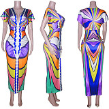 Ethnic Style V-neck Tight Slit Positioning Pleated Dressen