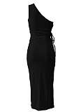 Summer New Cute Casual Drawstring Vest Solid Color Long Skirt Two Piece Set
