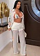 White Knitted Color Matching Sexy Perspective Hollow Three-Piece Suit Casual Beach Style