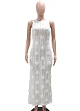 White Fashion Sexy Sleeveless Lace-Up Backless Solid Color Long Dress For Women