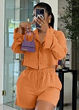 Solid Color Striped Long-Sleeved Shirt And Shorts Two-Piece Set