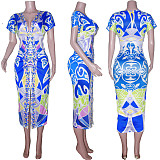 Ethnic Style V-neck Tight Slit Positioning Pleated Dressen