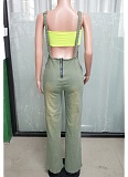 Light Yellow Suspender Slim-Fit Stretch Wide-Leg Denim Jumpsuit
