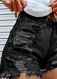 Mouth Biting Finger Print Fashionable Ripped Denim Shorts For Women