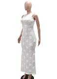 White Fashion Sexy Sleeveless Lace-Up Backless Solid Color Long Dress For Women