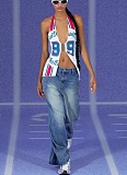 New Football Element Printed Metal Connection Halter Neck Vest