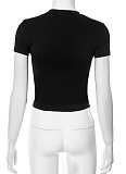 Black Short Slim Sexy Round Neck Letter Print Short Sleeve T-Shirt Top