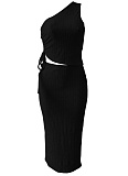 Summer New Cute Casual Drawstring Vest Solid Color Long Skirt Two Piece Set