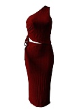 Summer New Cute Casual Drawstring Vest Solid Color Long Skirt Two Piece Set