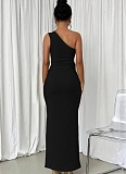 Summer New Cute Casual Drawstring Vest Solid Color Long Skirt Two Piece Set