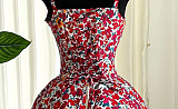 Elegant Floral Sling Bow High Waist Slim A-line Dress