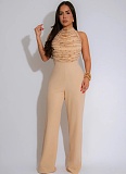 Women'S High Collar Sleeveless Backless Wide Leg Jumpsuit NTY-7554