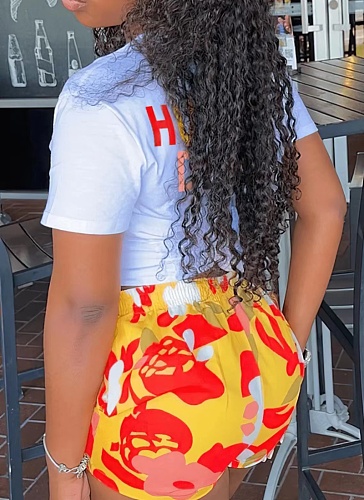 Fashion V-neck Letter Print T-shirt Shorts Set