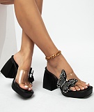 Fashion Transparent Butterfly Rhinestone Thick Bottom Block Heel High Heel Sandals