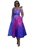 Commuter Sleeveless Gyaru Print Long Suspender Dress
