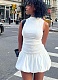 Solid Color Fashionable Sleeveless Stitching Backless Flower Bud Dress