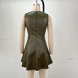 New Round Neck Sleeveless Waist A-line Short Skirt Vest Dress