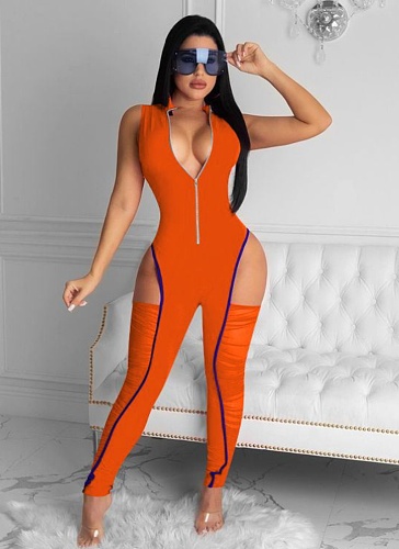Fashionable Hip-revealing Slim-fitting Leg-revealing Sports Pleated Jumpsuit