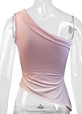 Light Pink Summer Oblique Collar One-Shoulder Women'S Top With Side Slits Solid Color Vest
