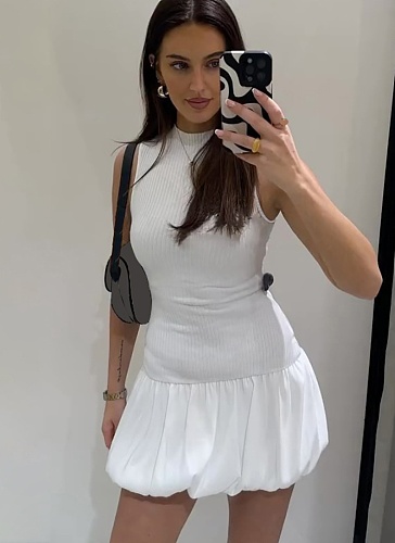 Solid Color Fashionable Sleeveless Stitching Backless Flower Bud Dress