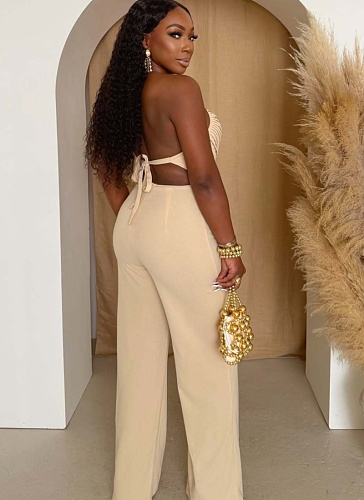 Women'S High Collar Sleeveless Backless Wide Leg Jumpsuit