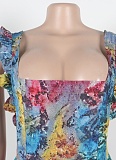 New Fashion Women's Pleated Backless Printed Dress